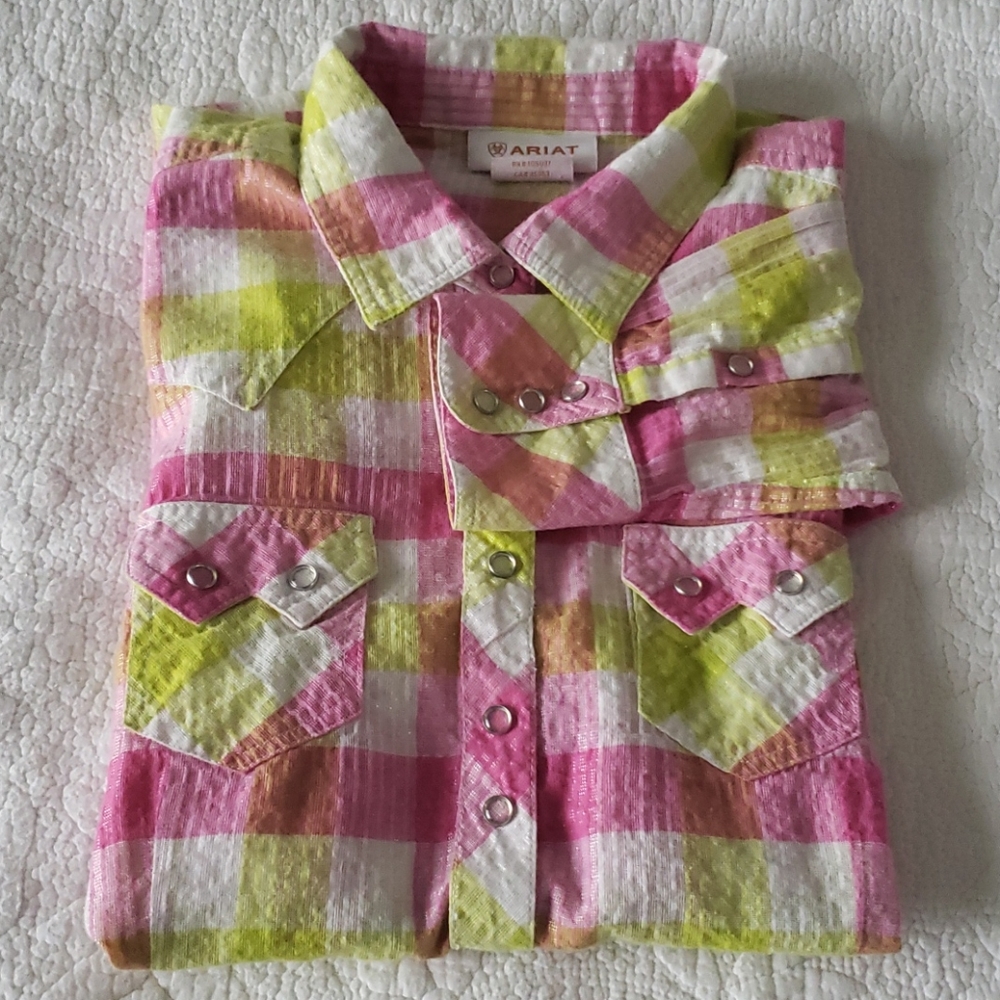 Ariat Pink & Lime Plaid Snap-Front Western Shirt